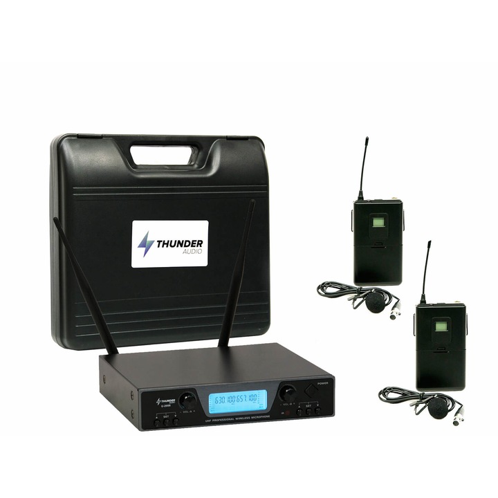 Microfon radio Thunder U-2008 2T UHF (2 microfoane CLIP-ON) + carcasa