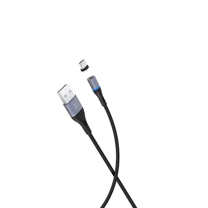 Cablu pentru incarcare si transfer de date XO MAGNETIC NB125, USB/USB Type-C, 2A, 1 m, Negru