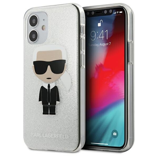 Husa compatibila cu iPhone 12 Mini Karl Lagerfeld Glitter Ikonik Karl transparenta