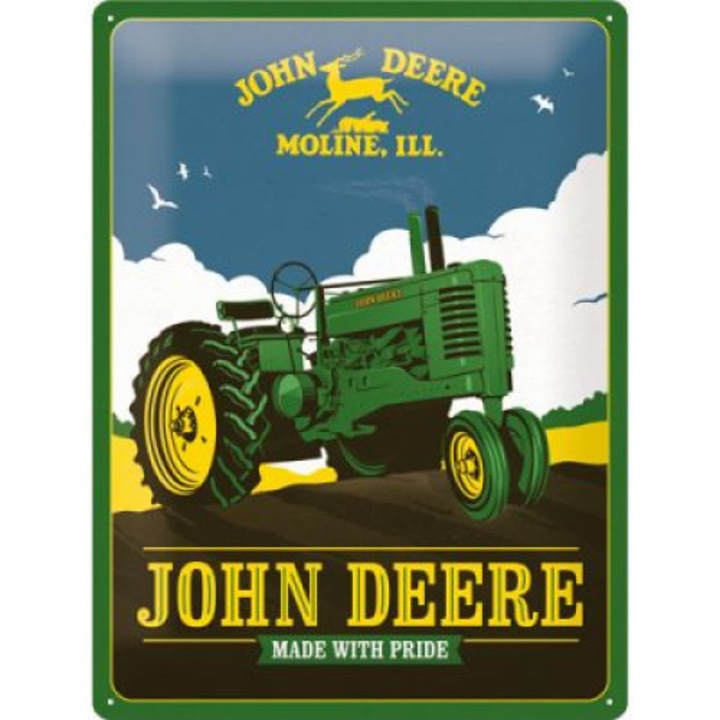 Semn metalic John Deere - Made with Pride, Nostalgic Art, Multicolor