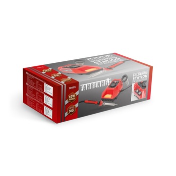 Statie de sudura Fahrenheit, 60W, 230V/50-60Hz, Cu burete, fier si sarma, Rosu Statie de sudura Fahrenheit, 60W, 230V/50-60Hz, Cu burete, fier si sarma, Rosu