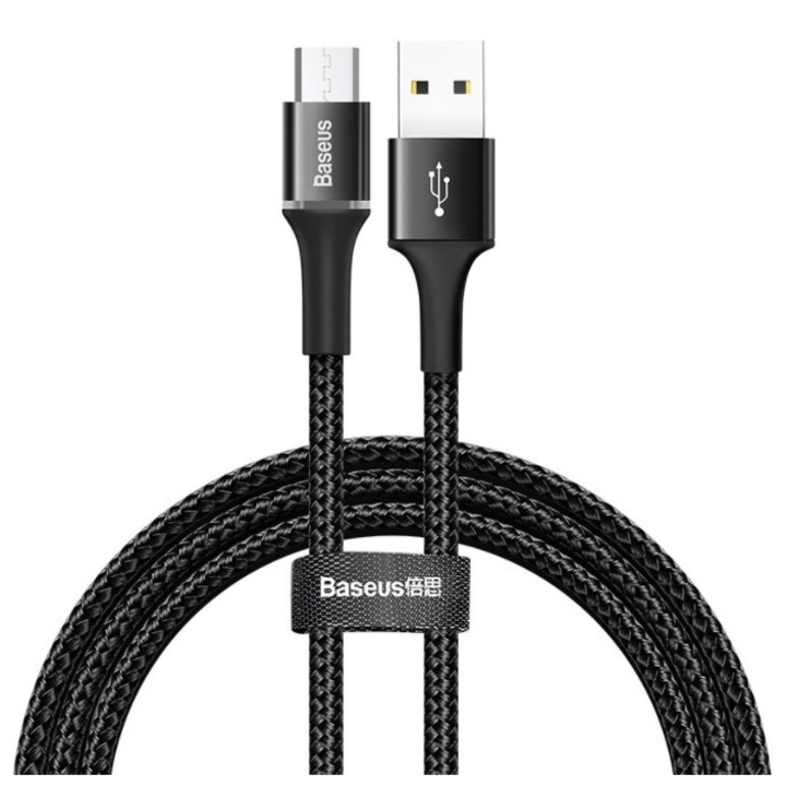 Baseus Micro USB töltő/töltőkábel Androidhoz, LED szalag, Gyorstöltés, 2,4A, 1 m., Fekete
