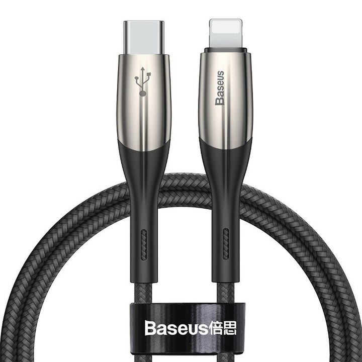 Cablu pentru incarcare si transfer de date Baseus Horizontal, USB Type-C/Lightning, Quick Charge 18W, 2.4A, 1m, Negru