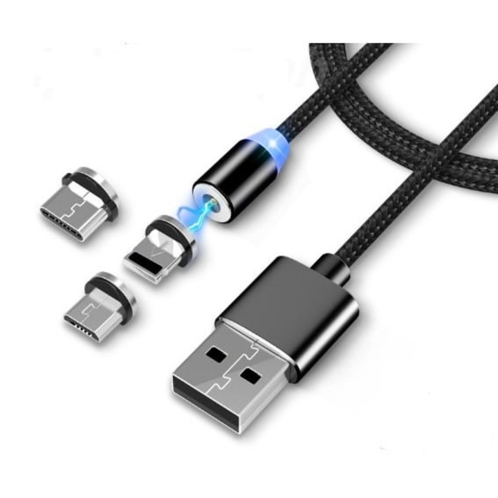 Adat- és töltőkábel Mágneses csatlakozóval Type C, Micro USB és Lighting csatlakozóval. szürke