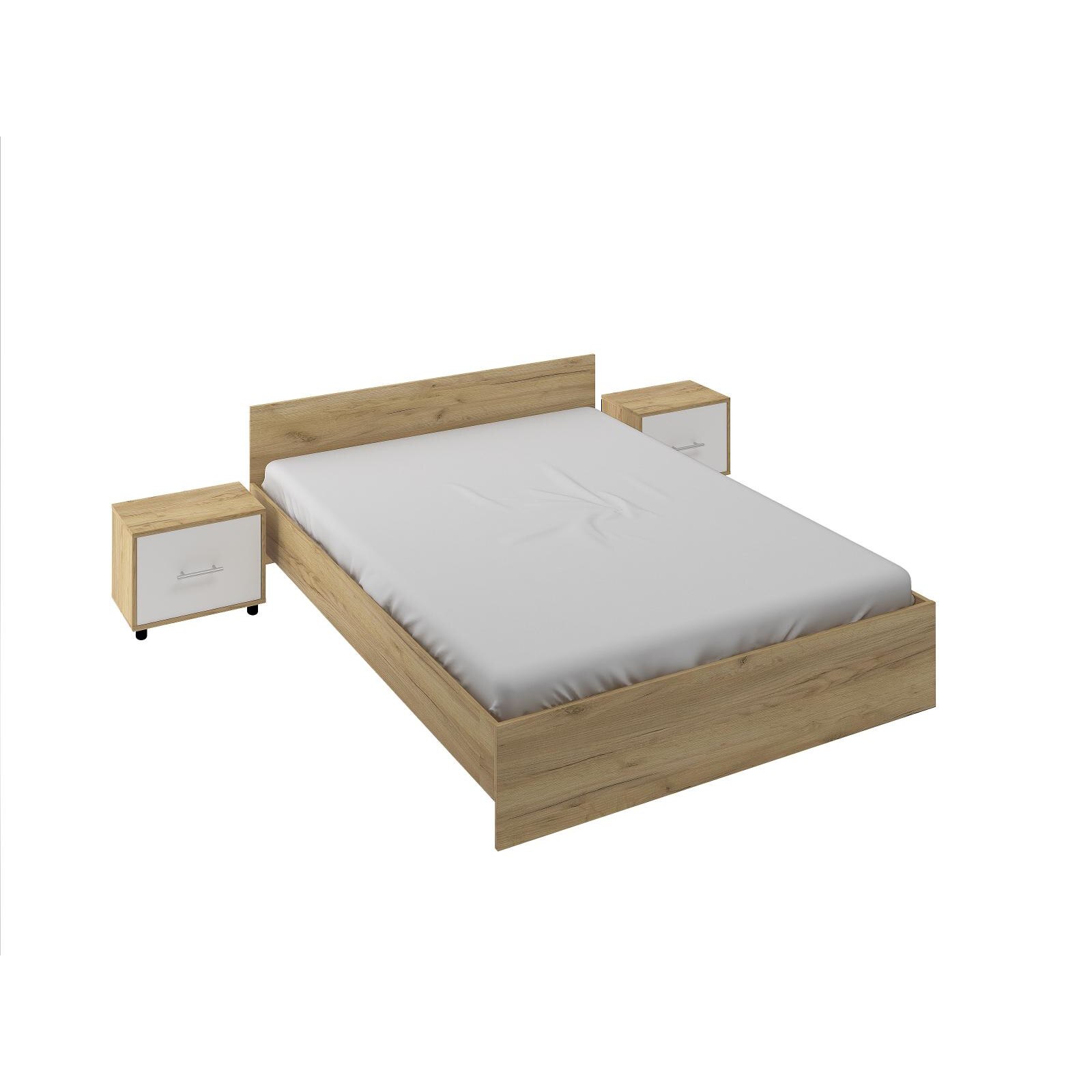 Pat H-Stejar 160x200cm + Saltea + 2 Noptiere