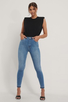 NA-KD, Blugi skinny crop cu talie inalta, Albastru, 2XS NA-KD, Blugi skinny crop cu talie inalta, Albastru, 2XS