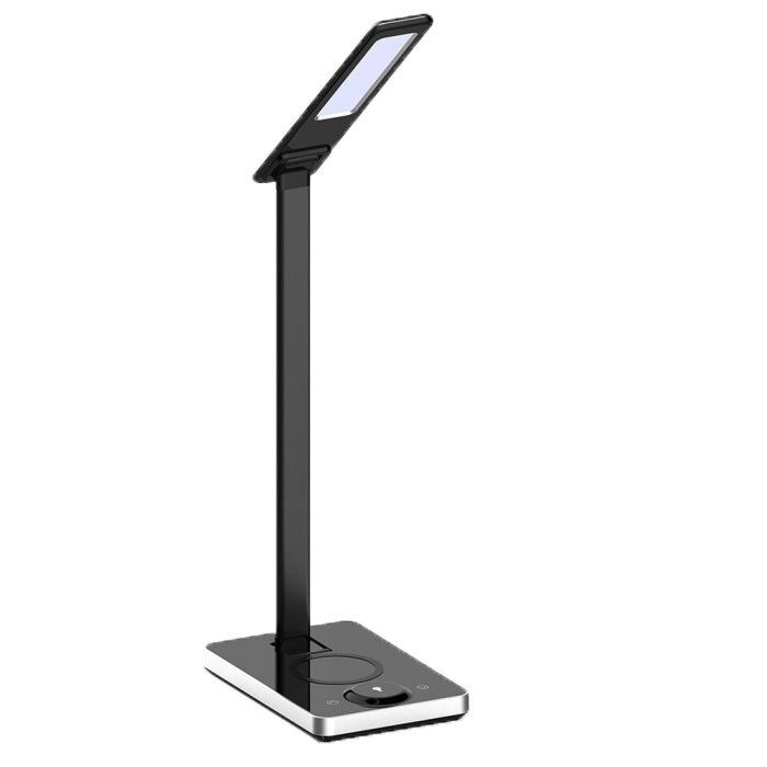 Lampa LED de birou V-Tac 7505, cu incarcator wireless, 5W, 800 lm, temperatura lumina 2700-6500K, USB, IP20, Aluminiu, Negru