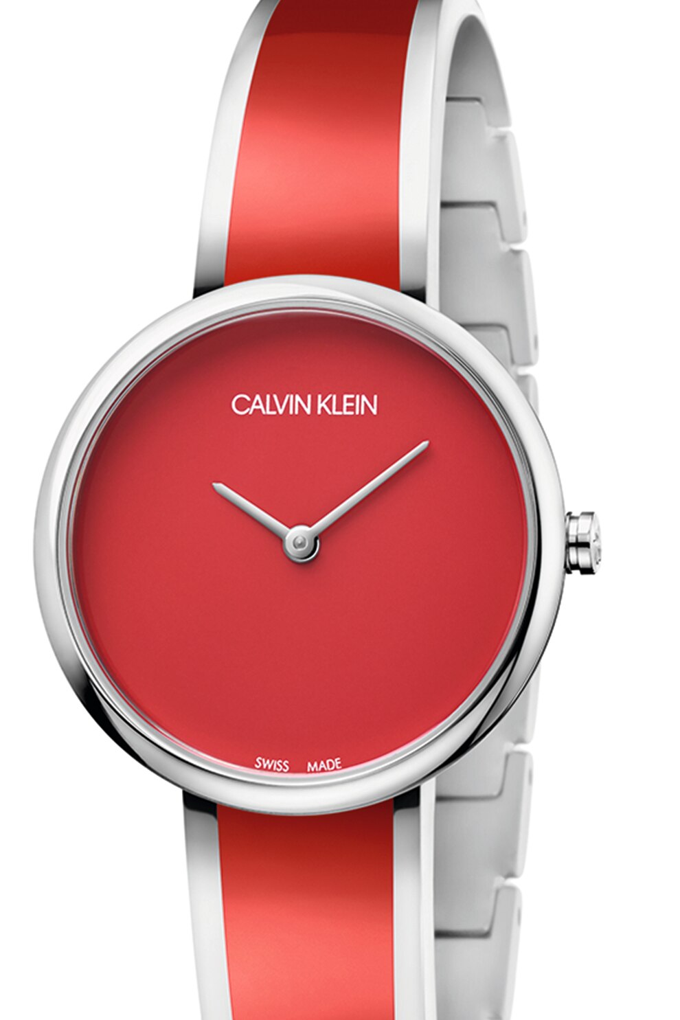 CALVIN KLEIN, Ceas cu bratara metalica, Argintiu/Rosu