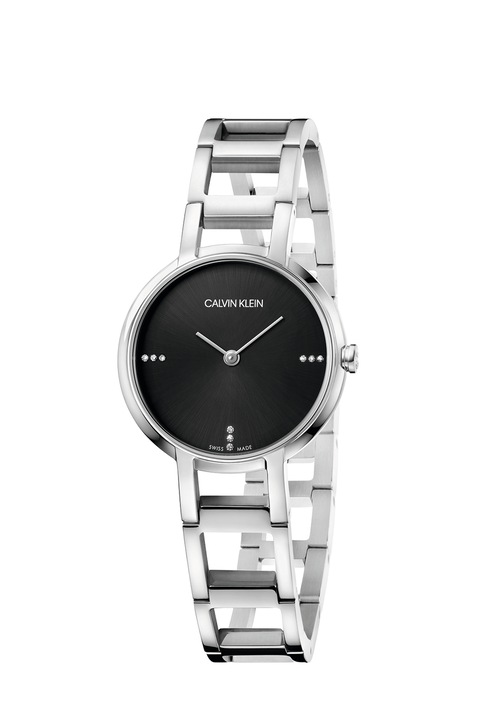 CALVIN KLEIN, Rozsdamentes acél karóra kristályokkal díszítve, Ezüstszín
