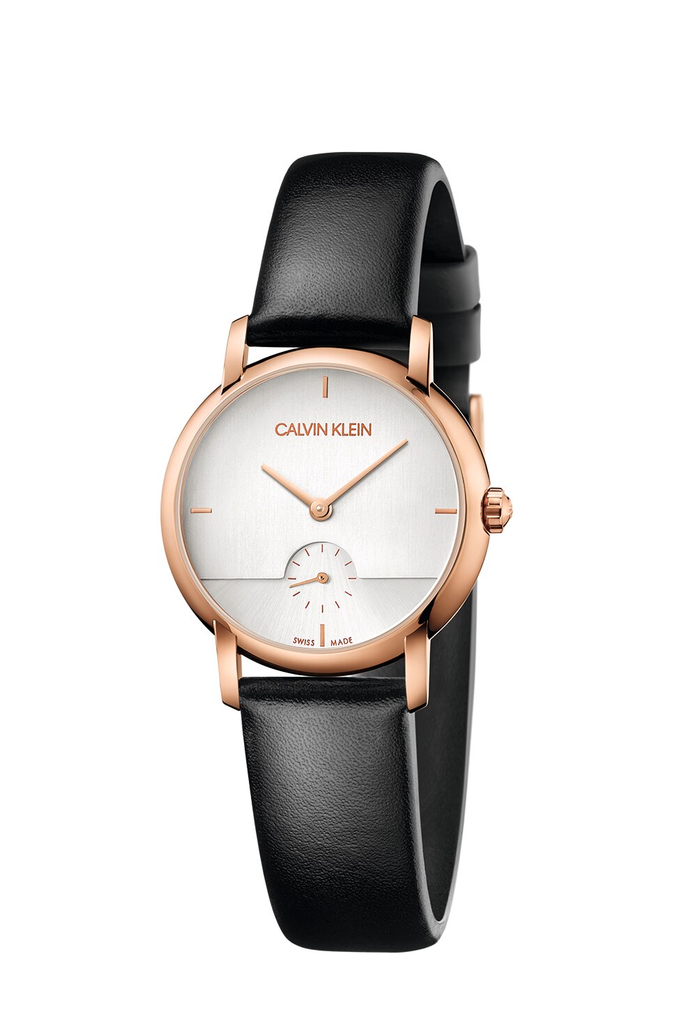 CALVIN KLEIN, Ceas cu o curea din piele si logo, Negru/Auriu