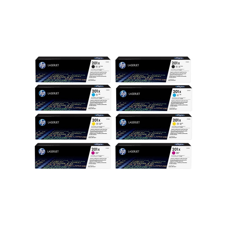 Pachet cartuse toner HP original (201X) CF400X negru x2 CF401X cyan x2 CF402A galben x2 CF403A magenta x2 19400 pagini