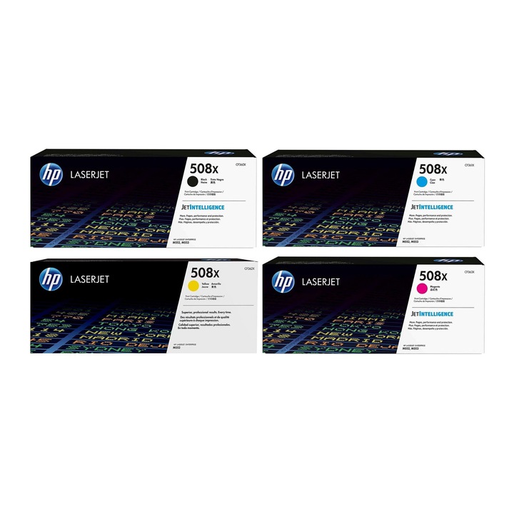 Pachet cartuse toner HP original (508X) CF360X negru CF361X cyan CF362X galben CF363X magenta 41000 pagini