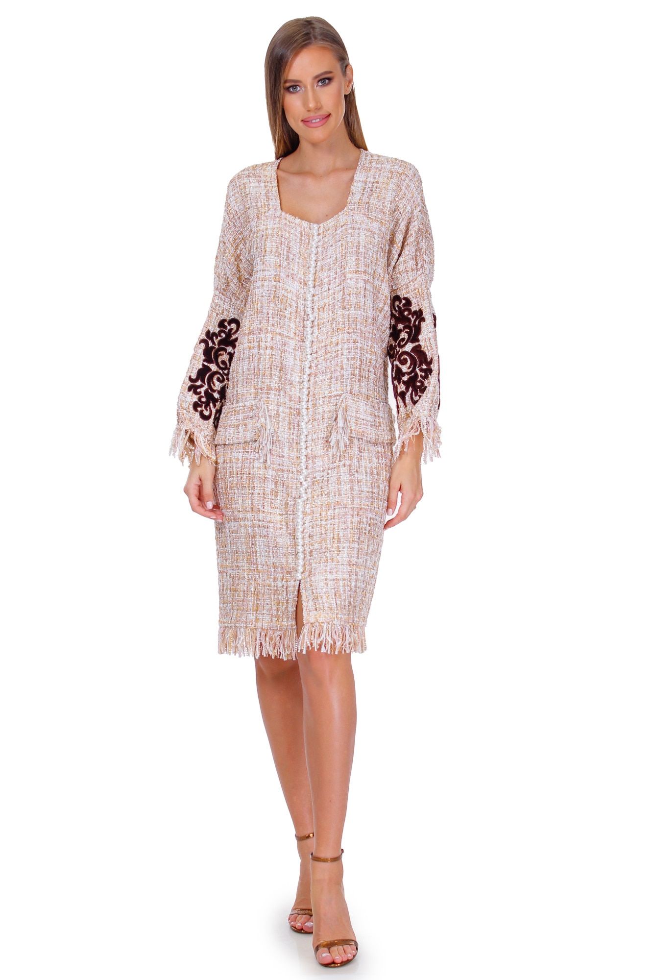 Rochie alb/bej stofa lana, Liza Panait, BT-3, Alb/Bej