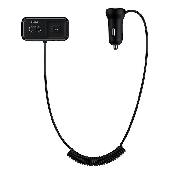 Baseus T Typed S-16 FM Transmitter Bluetooth 5.0 MP3 lejátszó 2USB 3,1A autós töltő - Fekete