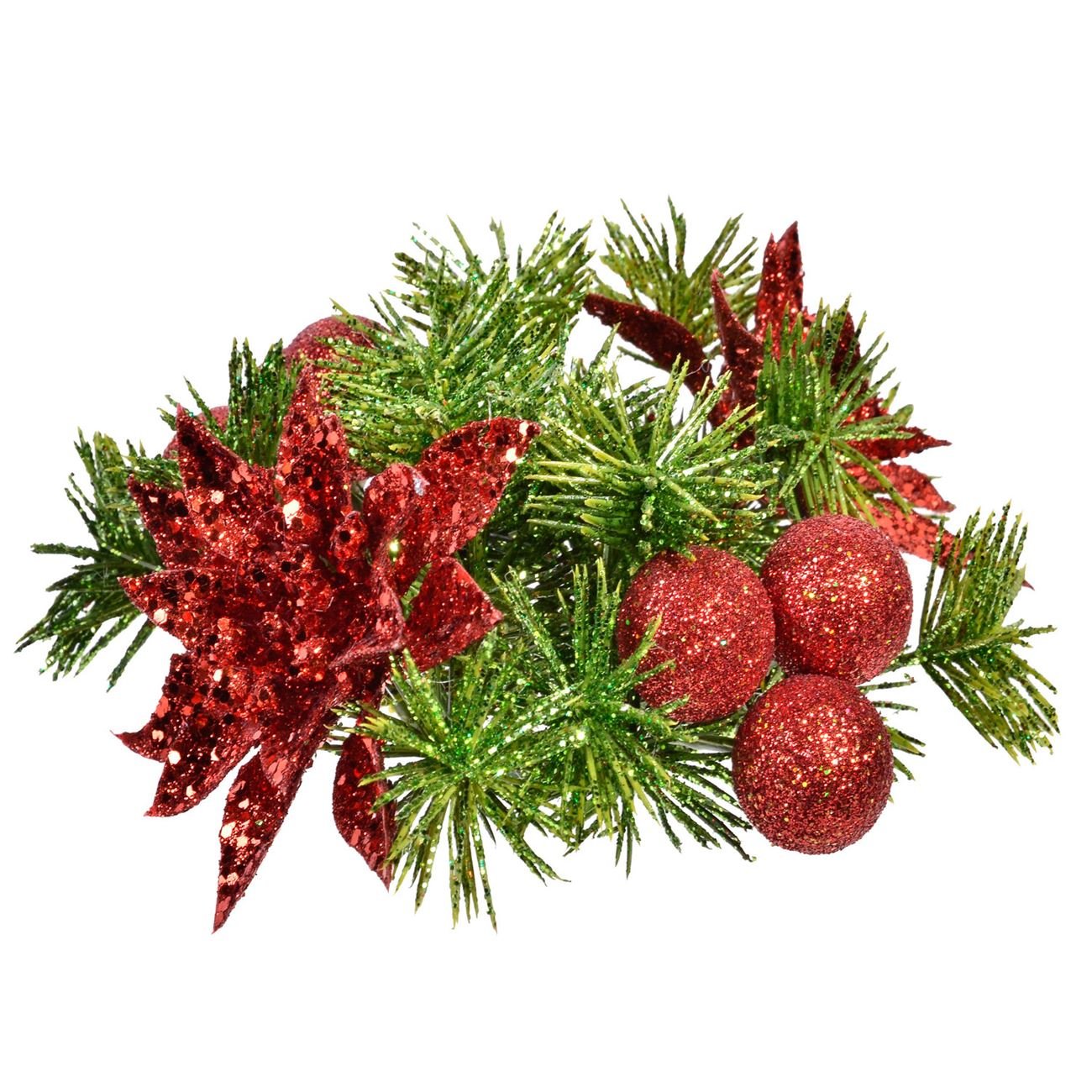 Aranjament decorativ pentru masa de Craciun, model coronita de pus lumanarea, Glitter, 10 cm, Verde/Rosu
