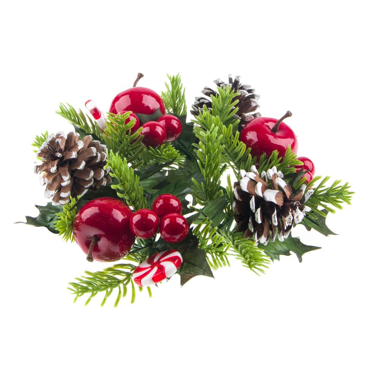 Aranjament decorativ pentru masa de Craciun, model coronita cu mere, acadele si con, 25 cm, Multicolor