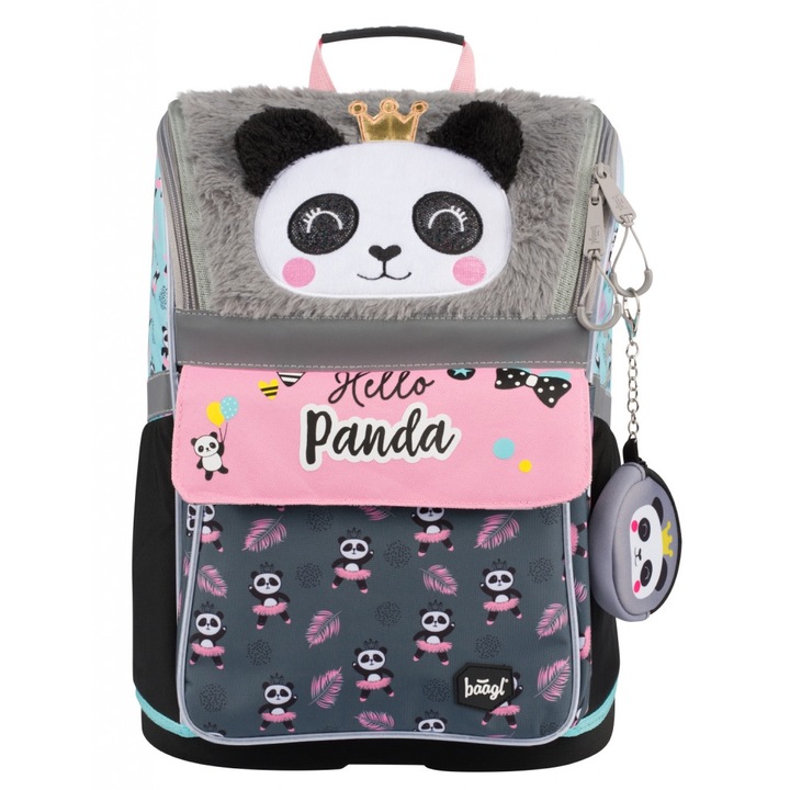 Ghiozdan Baagl, Impermeabil, Sistem glisant, Model Panda, 18 L, Multicolor