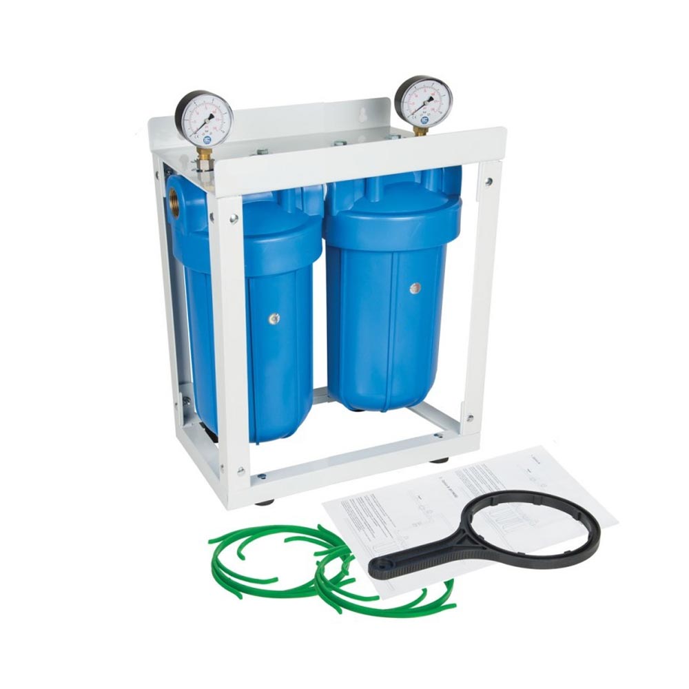 Set 2 carcase, FILTRO BIG BLUE 10″, cadru metalic, manometre si cheie