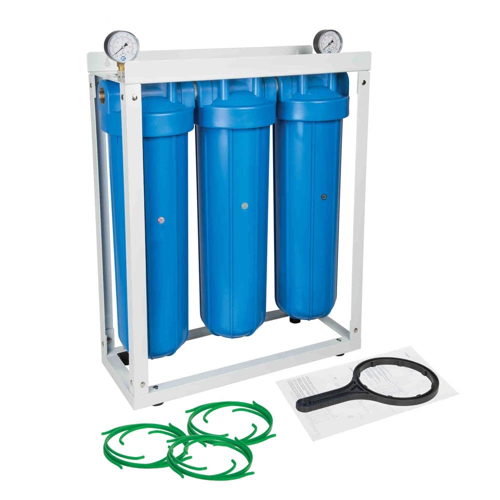 Set 3 carcase, FILTRO BIG BLUE 20″, cadru metalic, manometre si cheie