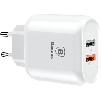 Incarcator Retea Baseus Bojure Series Dual USB Quick Charge, 3A, QC3.0, 23W, White Incarcator Retea Baseus Bojure Series Dual USB Quick Charge, 3A, QC3.0, 23W, White