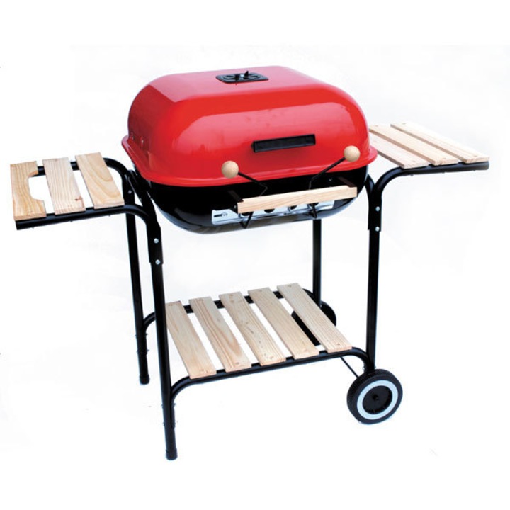 Gratar KETTLE , suprafata de gatit 46x46 cm, inaltime 67 cm, mese de lucru laterale din lemn si suprafata de depozitare inferioara