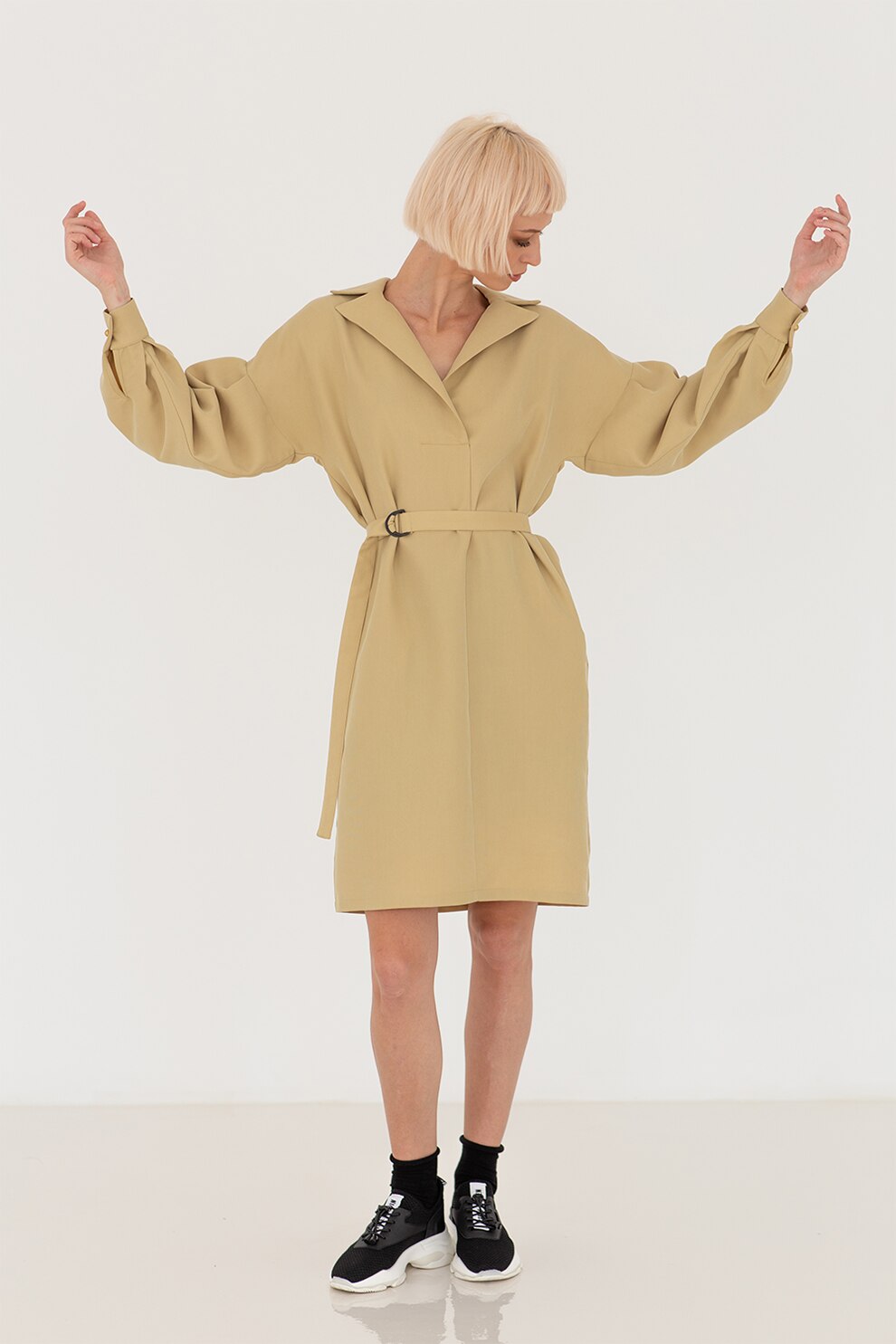 Undress, Rochie cu maneci cazute si buzunare oblice, Maro camel