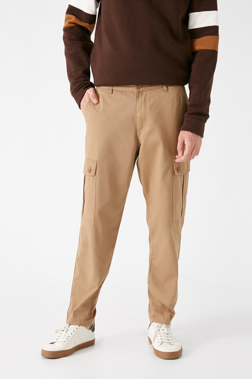 KOTON, Pantaloni crop cargo, Bej, XS