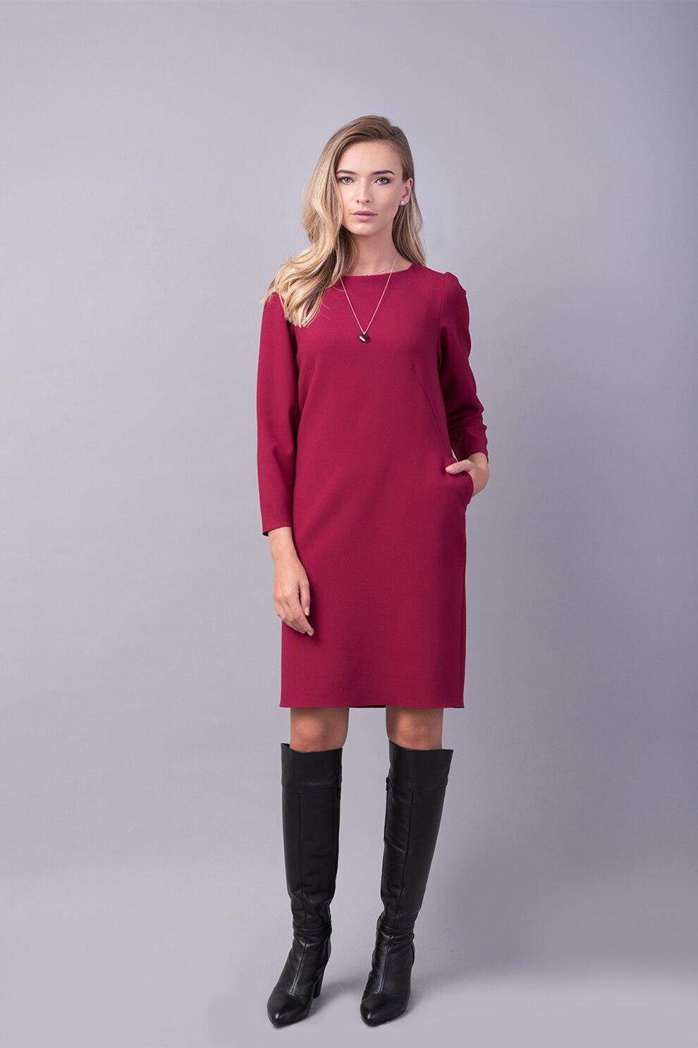 Couture de Marie, Rochie cu buzunare laterale, Rosu Bordeaux, XL
