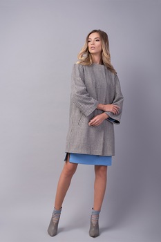 Couture de Marie, Palton din amestec de lana cu maneci 3/4, Alb/Negru/Maro taupe deschis Couture de Marie, Palton din amestec de lana cu maneci 3/4, Alb/Negru/Maro taupe deschis