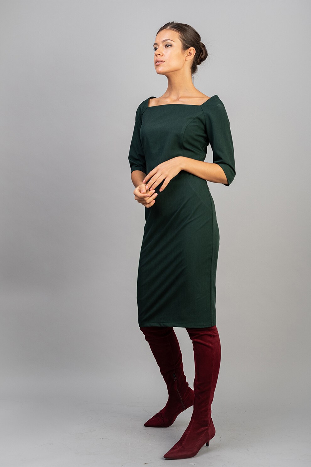 Couture de Marie, Rochie cu decolteu patrat, Verde englez