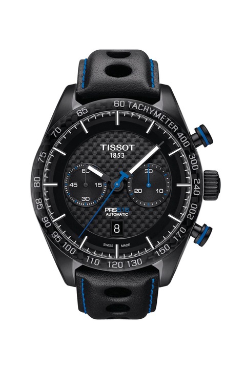 Tissot, Часовник с хронограф и кожена каишка, Черен