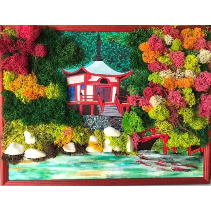 Tablou licheni si pictura Rasarit in Japonia, The Tulip and The Rose Shop, 30 x 40 cm