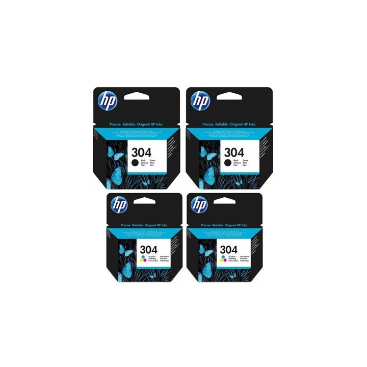 Pachet cartuse cerneala N9K06AE (304) negru x 2 N9K05AE (304) tricolor x 2 HP original 480 pagini