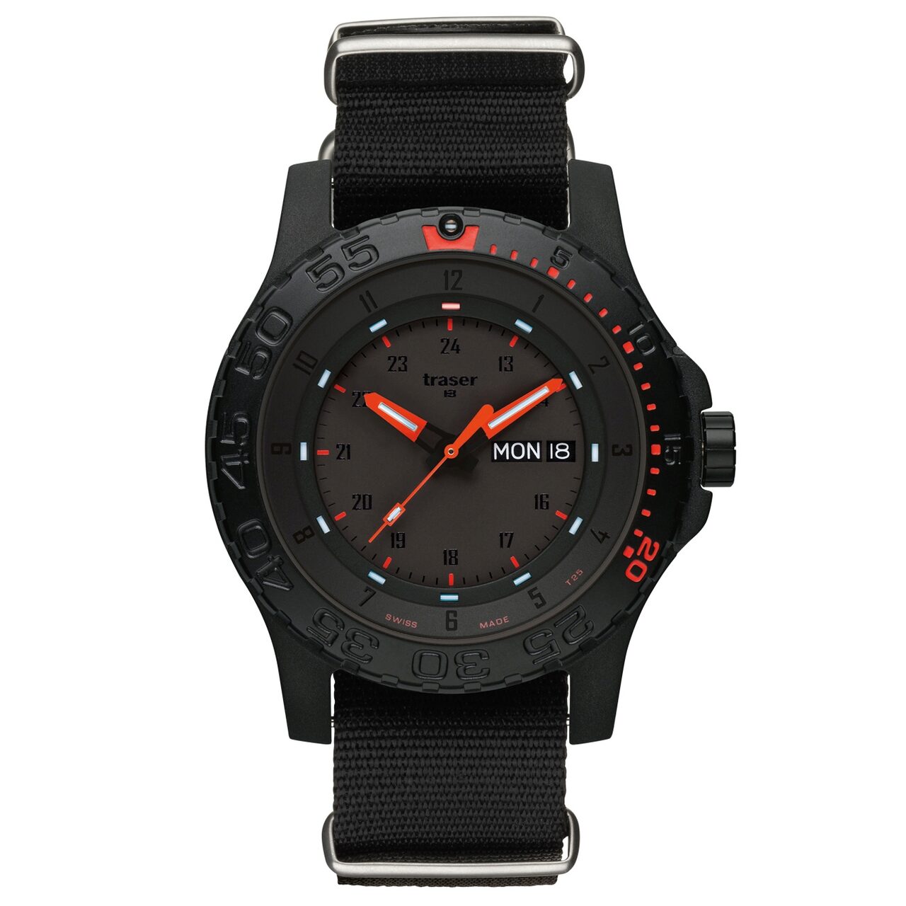 Ceas barbatesc Traser H3 104147 P66 Red Combat 45mm, 20ATM, Negru