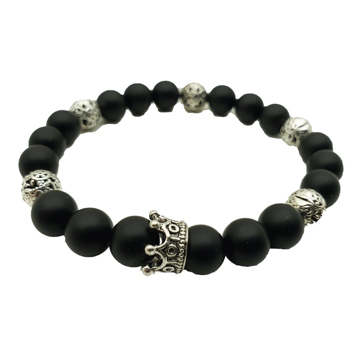 Bratara stones, barbati, pietre semipretioase, handmade, neagra, charm 8 mm