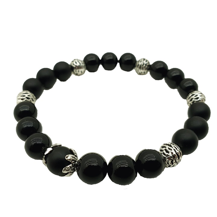 Bratara stones, barbati, pietre semipretioase, handmade, neagra, 8mm