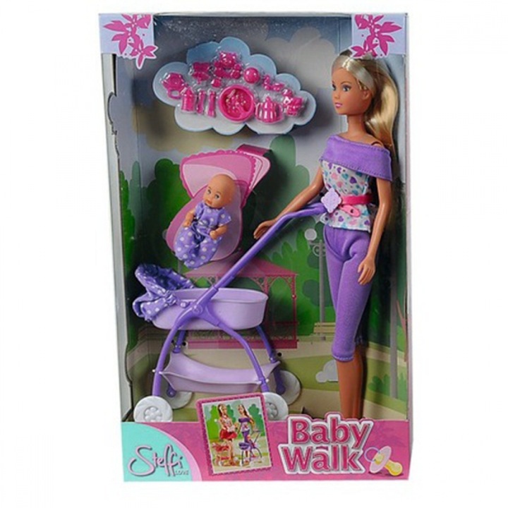 Кукла Simba Steffi Love Стефи с количка и бебе, 29 см., Лилав