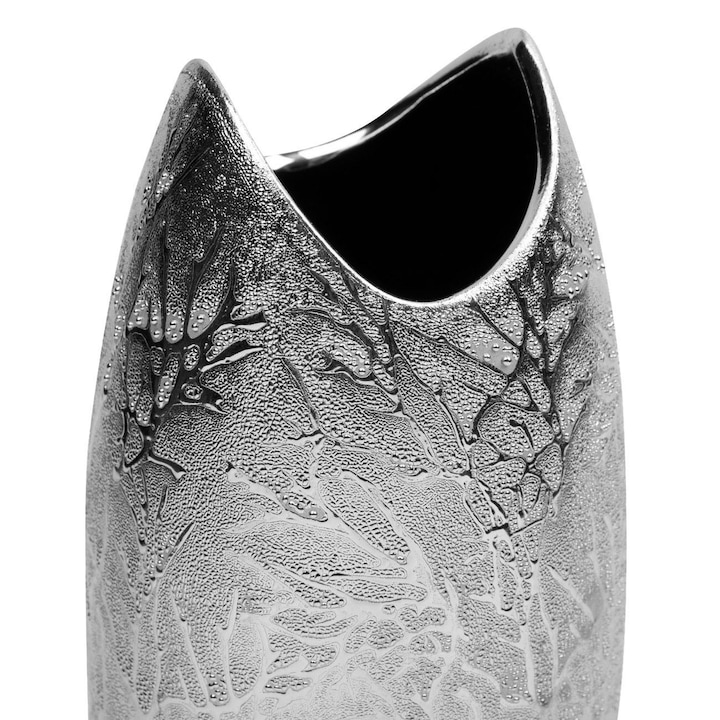 Ваза, Silver Flower, Керамична, Сребърен, 10 x 25 см