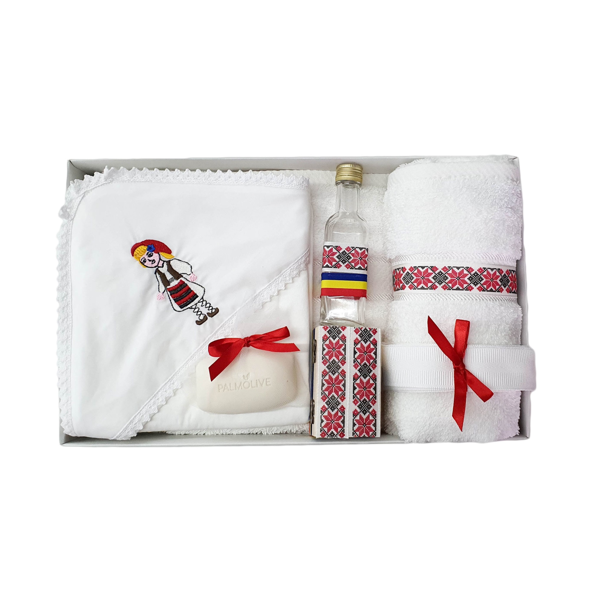 Trusou complet pentru botez, 7 piese, brodat