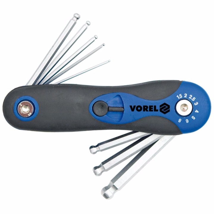 Set chei hexagonale pliante cu bila Vorel, 1,5 - 8 mm, 8 buc