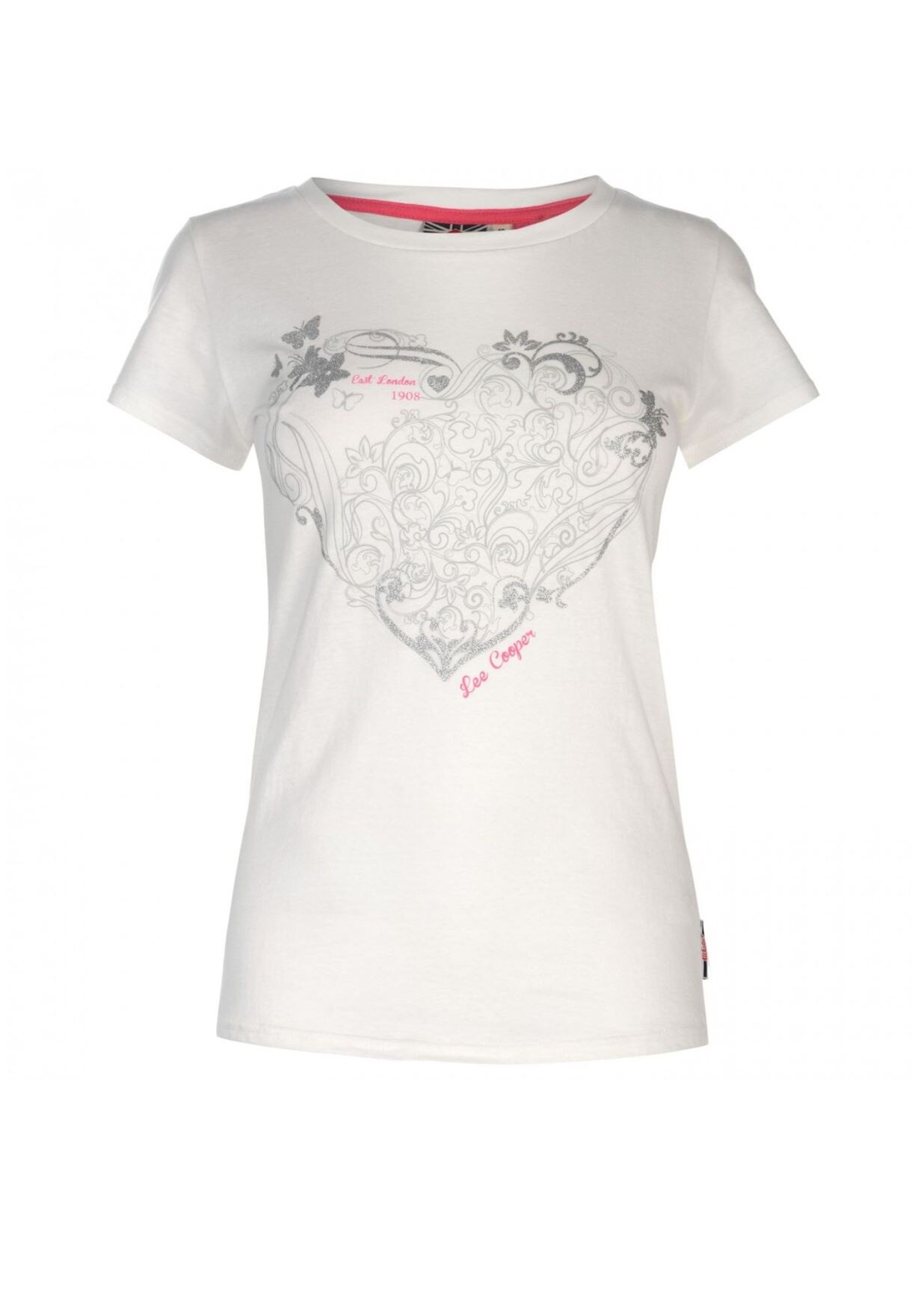 Tricou dama Lee Cooper Fashion Photo, Bumbac, Alb/Gri, M
