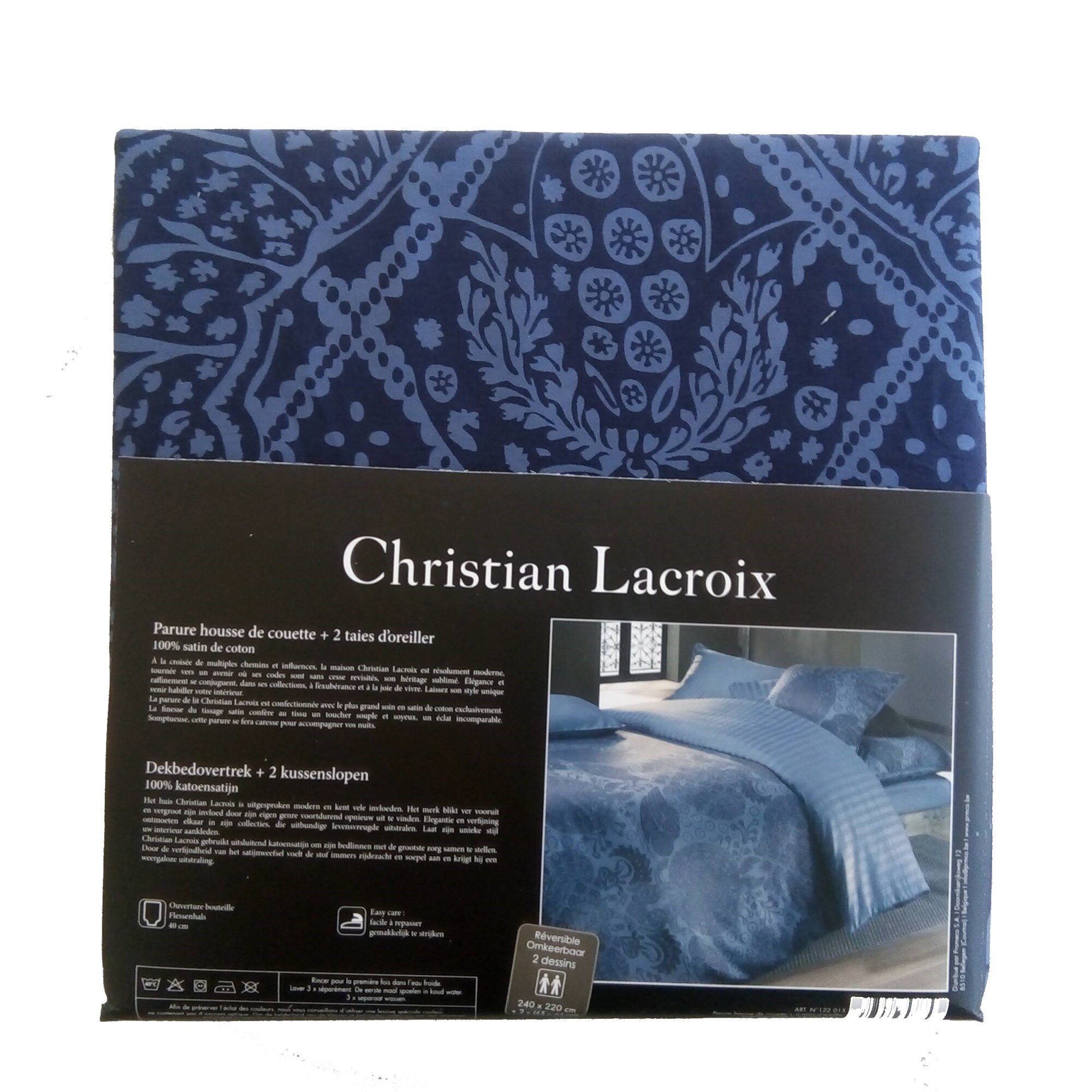 Set lenjerie, Christian Lacroix, Pilota 240X220 Cm + 2 Fete Perna 65X65 Cm Albastru Inchis