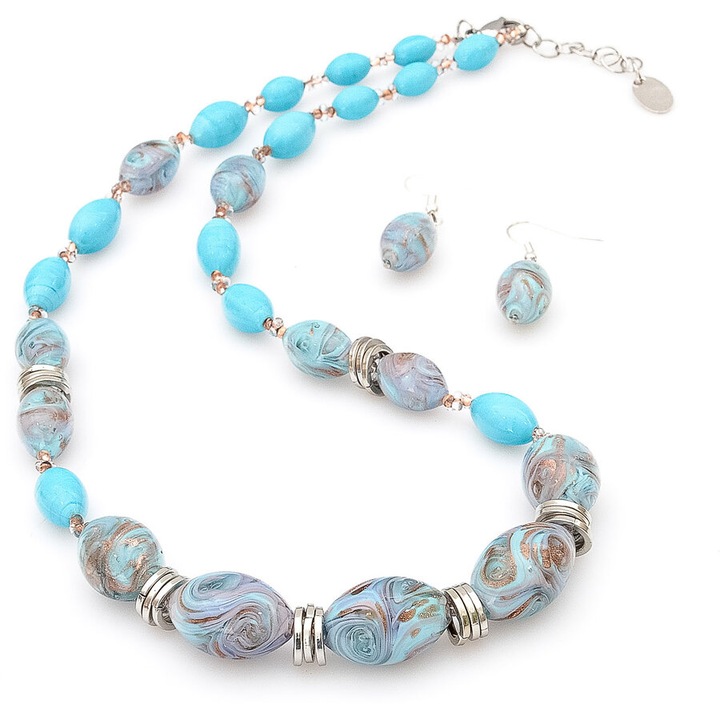 Set Diana, colier si cercei din sticla de Murano si pulbere de aur/argint, Model 3