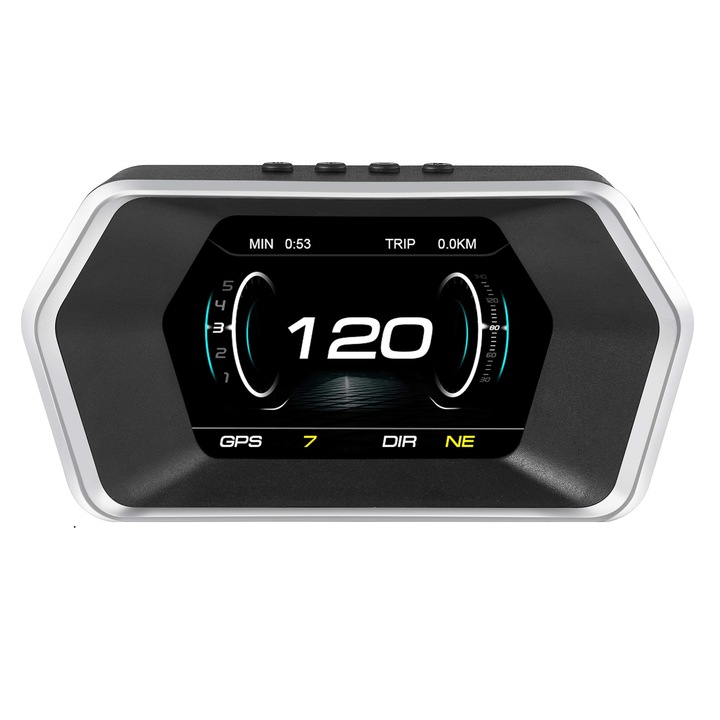 Aparat diagnosticare si afisaj informatii bord pe parbriz digital OBD2 si GPS de tip HUD, display pentru bord P17