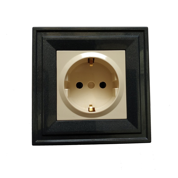 Контакт единичен LB Light Classic, крем с перлено черна рамка