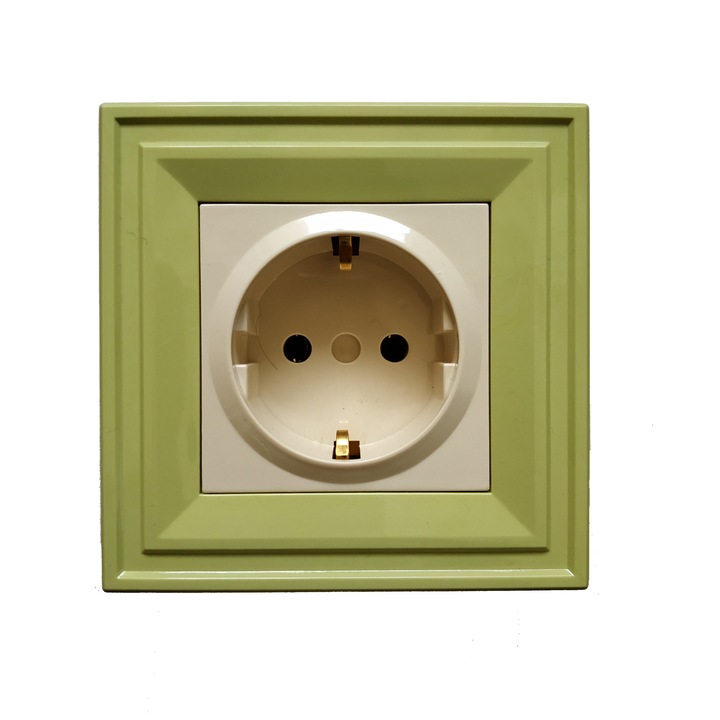 Контакт единичен LB Light Classic, крем със зелена рамка
