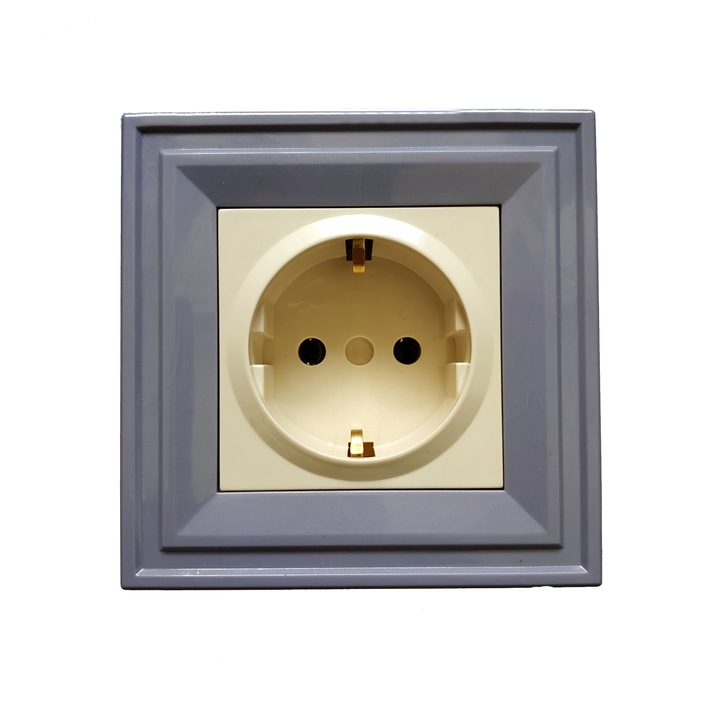Контакт единичен LB Light Classic, крем с лилава рамка