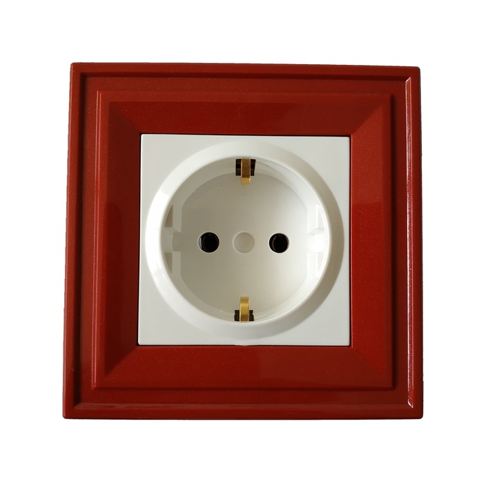 Priza Simpla LB Light Classic, alb cu rama rosu perlat