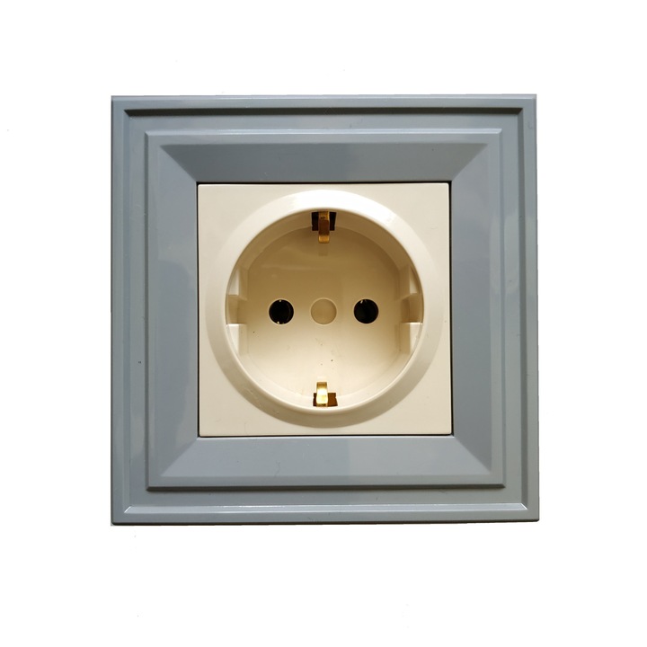 Контакт единичен LB Light Classic, крем със сива рамка