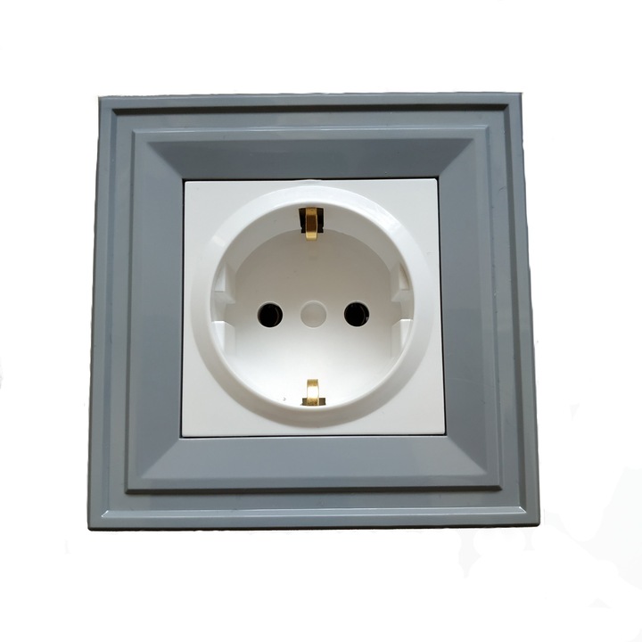 Контакт единичен LB Light Classic, бял със сива рамка